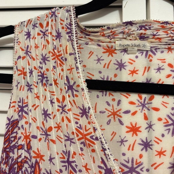 Poupette St. Barth White/Purple/Red Stars & Moons Print Tiered Dress Medium - Picture 3 of 6